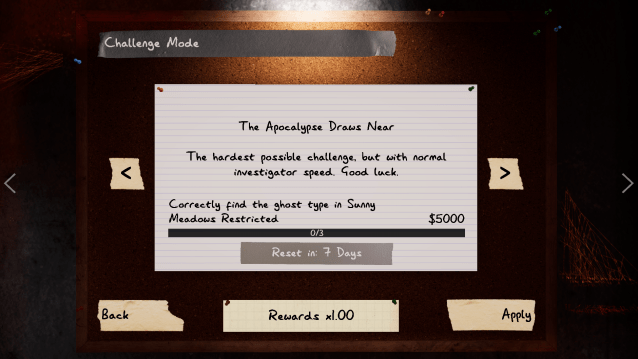 The Apocalypse Draws Near challenge screen in Phasmophobia.