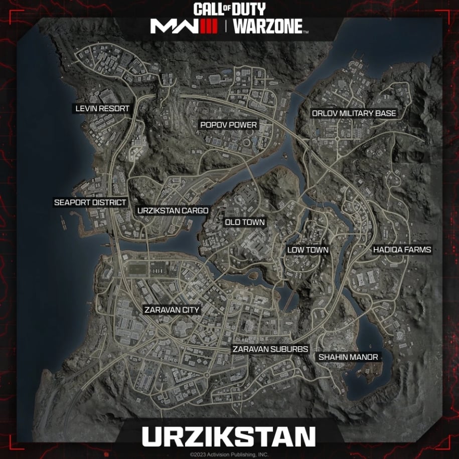 The tac map for Warzone's new map Urzikstan in MW3 season 1.