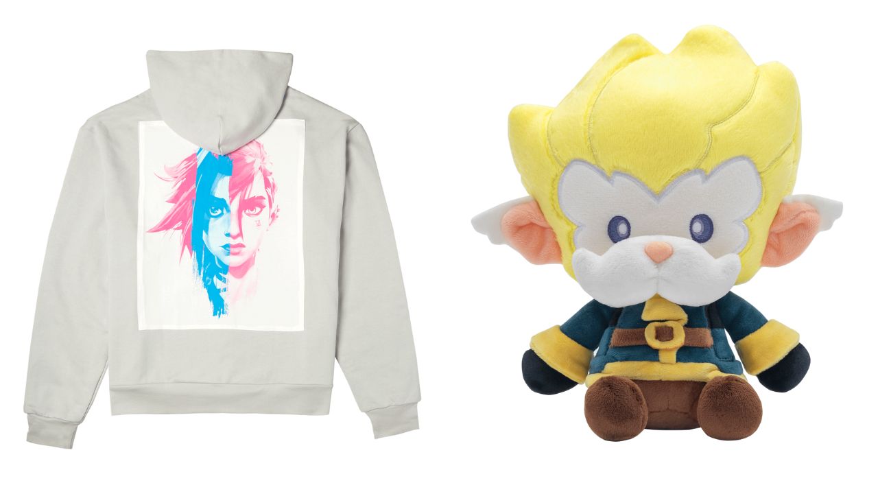 Vi and jinx hoodie and Heimerdinger plushie from Arcane