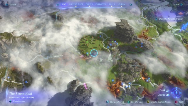 A screenshot of the map in Avatar: Frontiers of Pandora pinpointing a location.