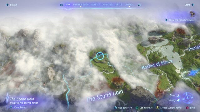 A screenshot of the map in Avatar: Frontiers of Pandora marking a location.