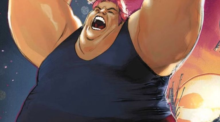 Blob, raising his arms while roaring