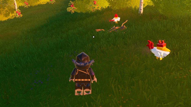 Chickens in a field in LEGO Fortnite