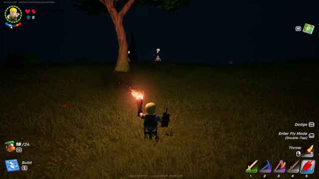 A Lego character holding a stick of dynamite while a skeleton is approaching him