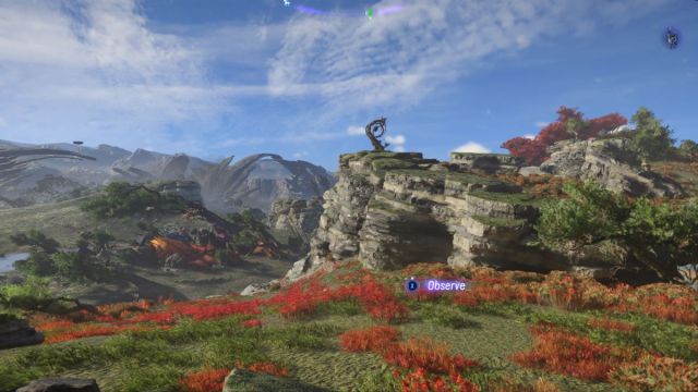 POV of observing a Sarentu Totem on a grassy hill in Avatar: Frontiers of Pandora.