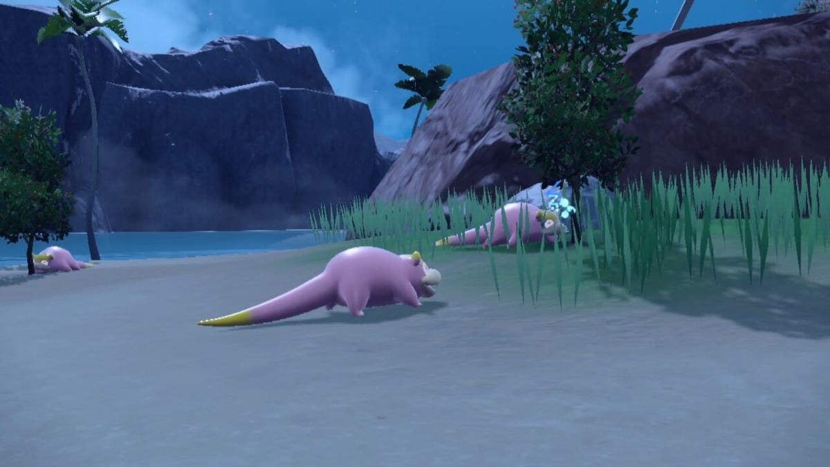 Galarian Slowpoke on a beach in The Indigo Disk.