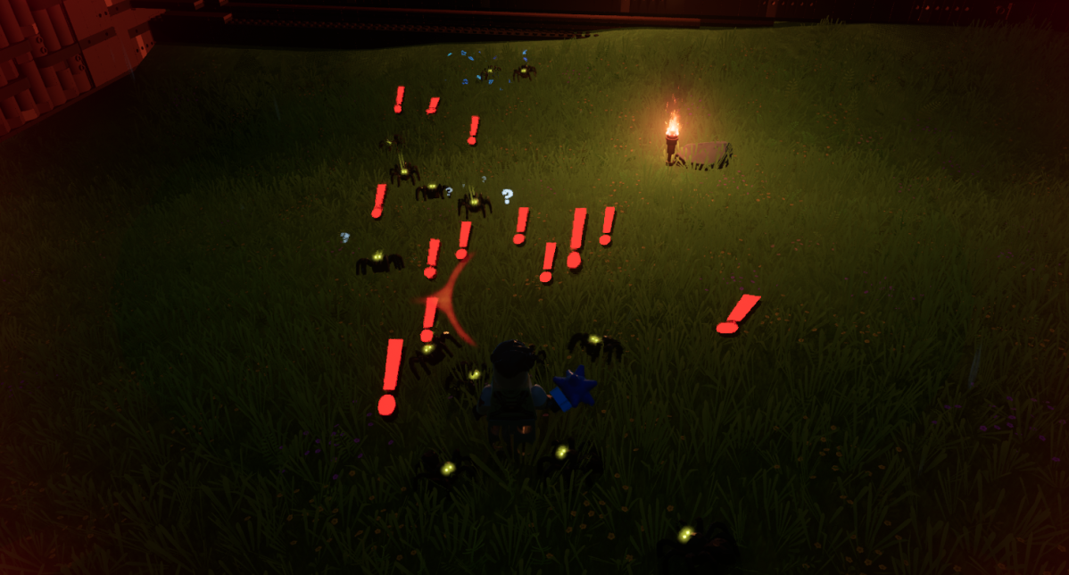 Spiders attacking a player in LEGO Fortnite.