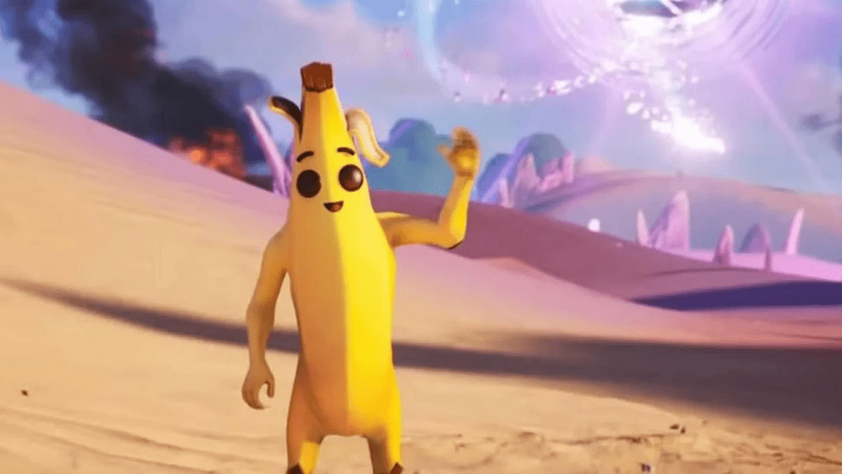 Peely skin in Fortnite waving at the camera