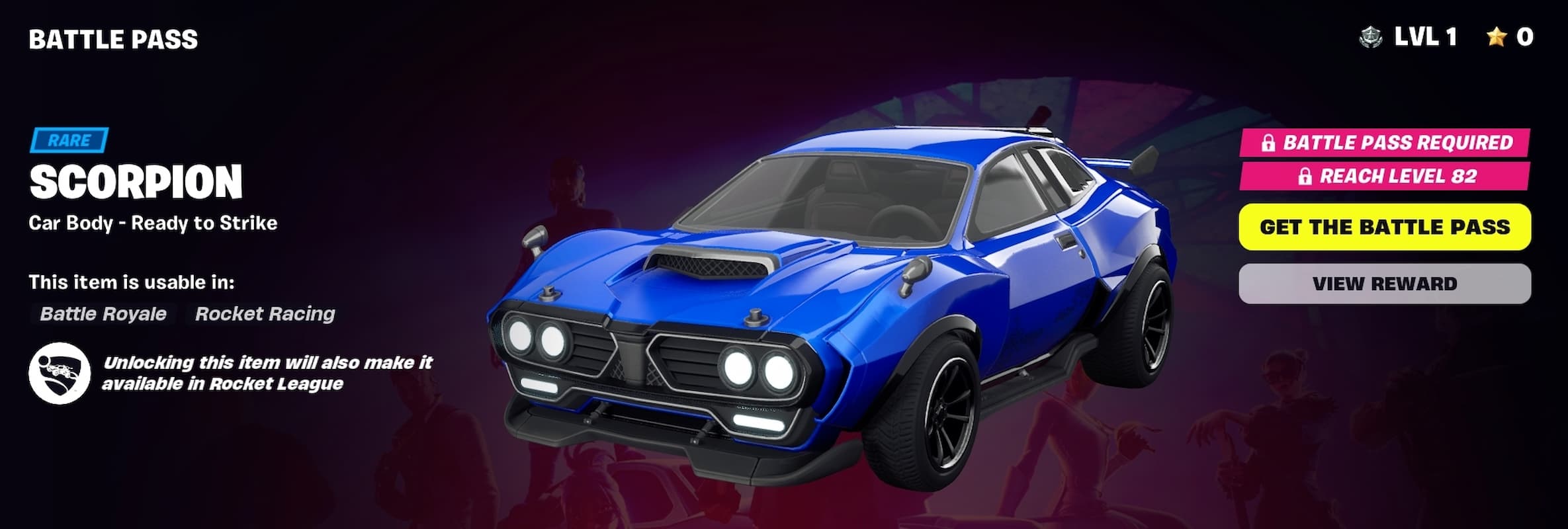 Image of Rocket League Scorpion car in Fortnite Racing