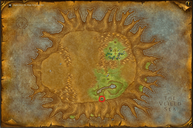 Teldrassil map with the location of Sunfire circled