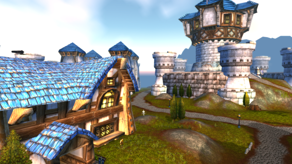 An overview of Theramore Isle in WoW Classic. The main tower and inn can be seen in the center of the image