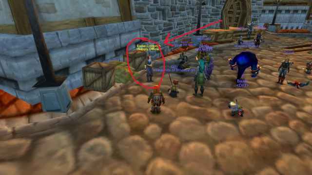 The Stormwind Supply officer with a bunch of players standing around