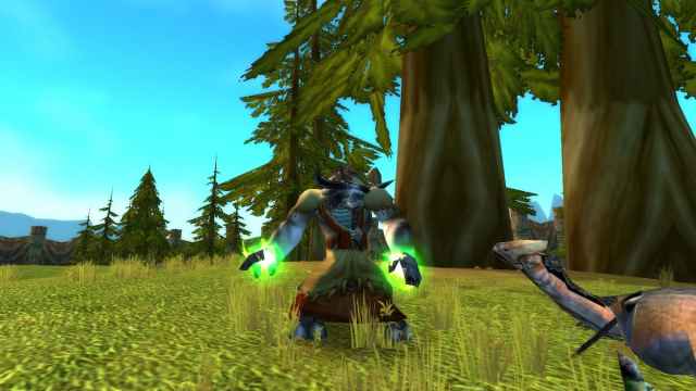 Tauren Druid casting the wrath spell. at a plainstrider