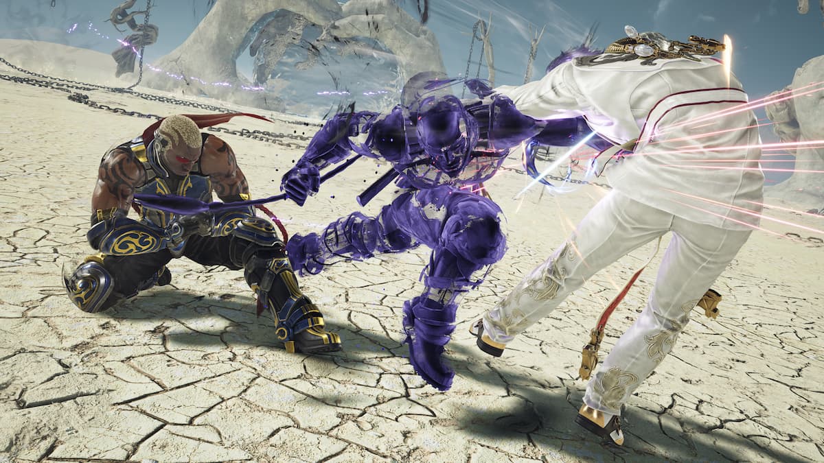 Raven performing an attack with his shadow in Tekken 8.