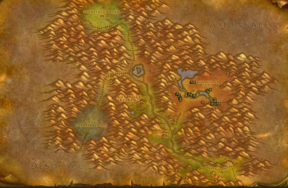 Image of the map in WoW SoD showing the Stonetalon Mountains area.