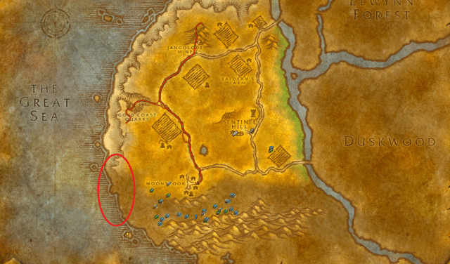 Image of the map in WoW SoD showing Westfall.