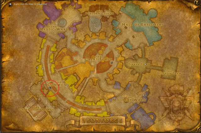 Map of Ironforge, showing the exact location of Supplies officer in Ironforge