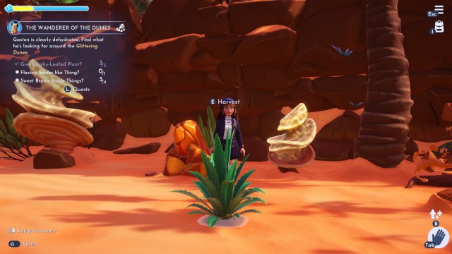 A player standing next to an Agave in a canyon in Disney Dreamlight Valley.