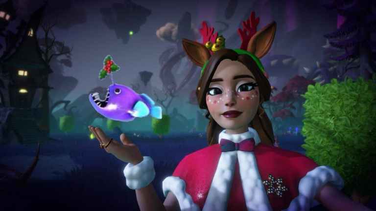 The player taking a selfie with a Festive Anglerfish floating above their hand.