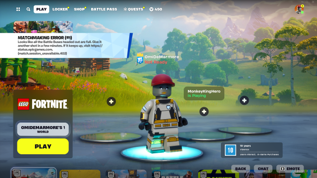 A LEGO Fortnite lobby