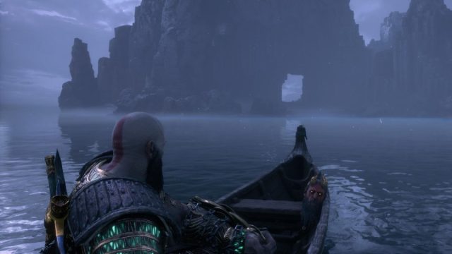 kratos riding in a boat in god of war ragnarok valhalla dlc