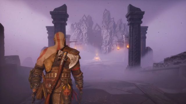 kratos walking up to new area in gow ragnarok valhalla dlc
