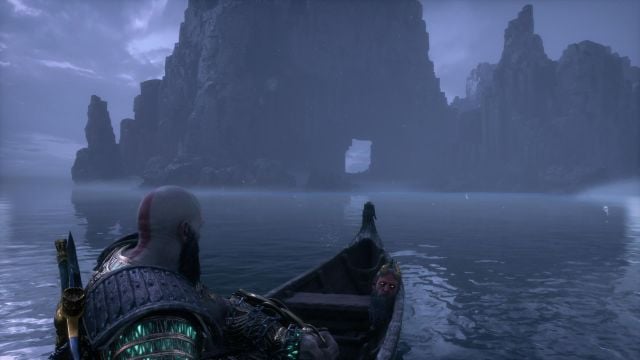kratos in a boat in gow ragnarok dlc valhalla