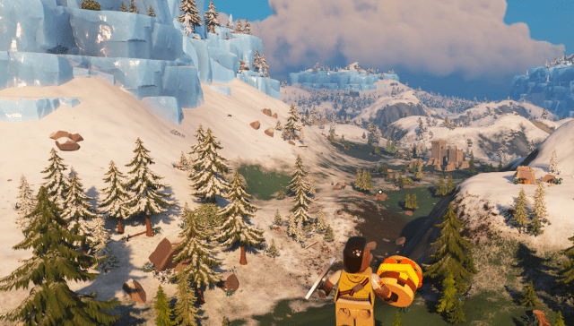 The Frostlands in LEGO Fortnite, as seen from the sky.