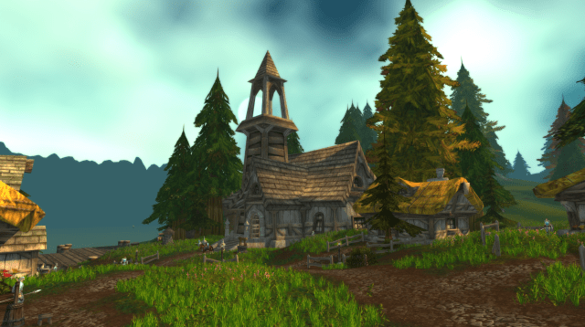 A WoW screenshot of the town hall in Southshore in the Hillsbrad Foothills.