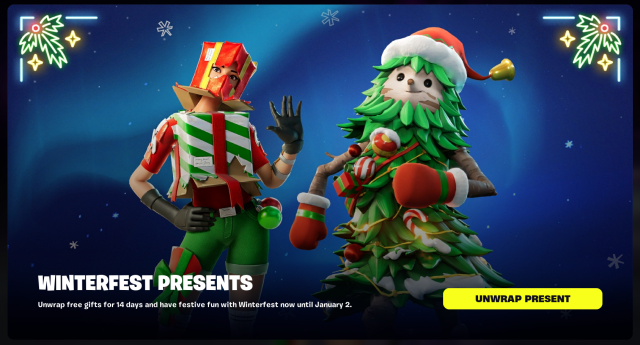 The free Winterfest 2023 screen in Fortnite.