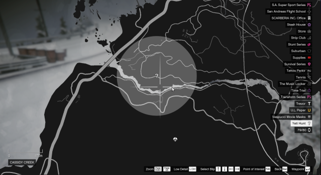 A map of the Chiliad Mountains in GTA Online.