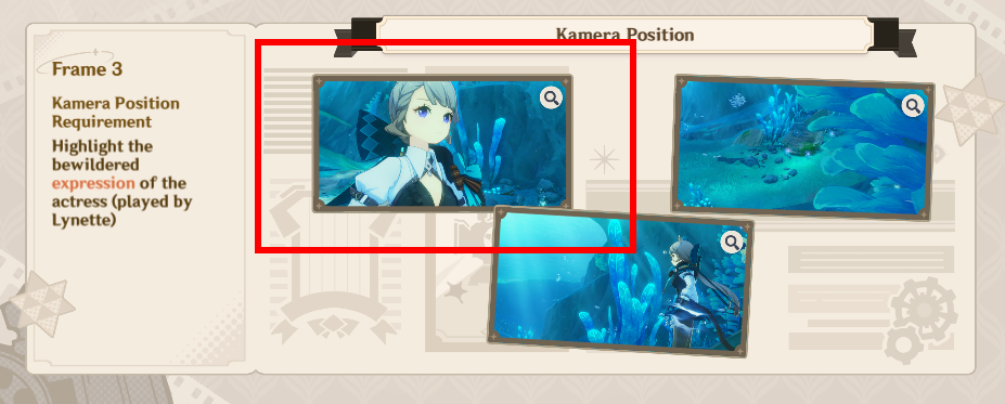 Menu showing suggestions for a film in a Genshin Impact event.