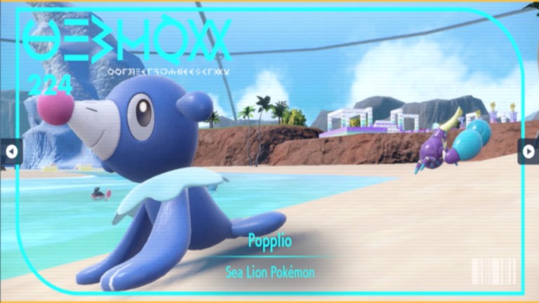 The Pokedex entry for Popplio in The Indigo Disk.