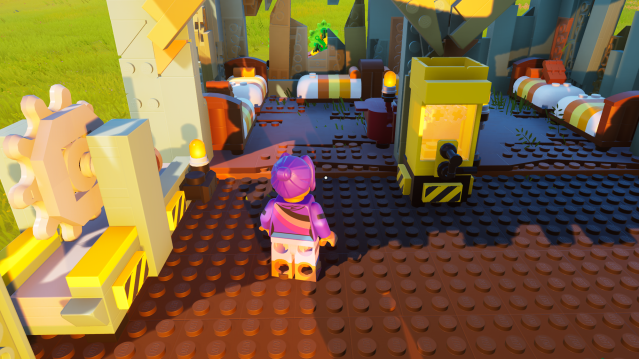 A LEGO Fortnite character looking at the beds in a bunkhouse.