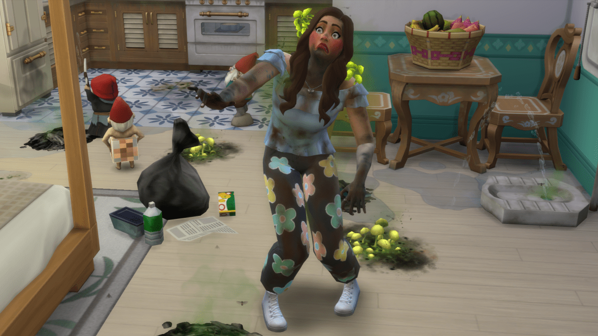 A Sim covered in Mold in The Sims 4 For Rent.