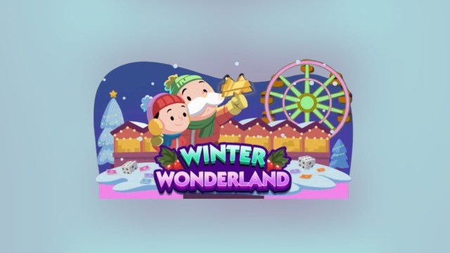 Monopoly GO's Winter Wonderland art on a blue background.