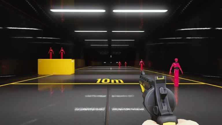 A player using R. 357 at the shooting range in THE FINALS