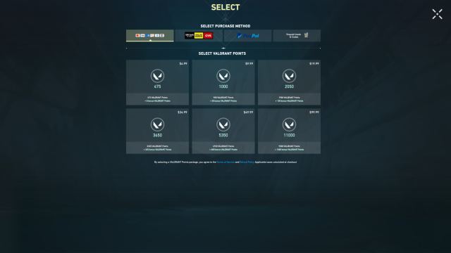 VALORANT points purchase page.