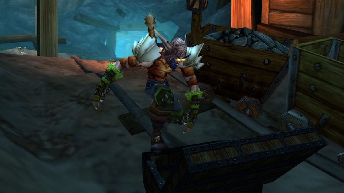 Wow character opening a chest.