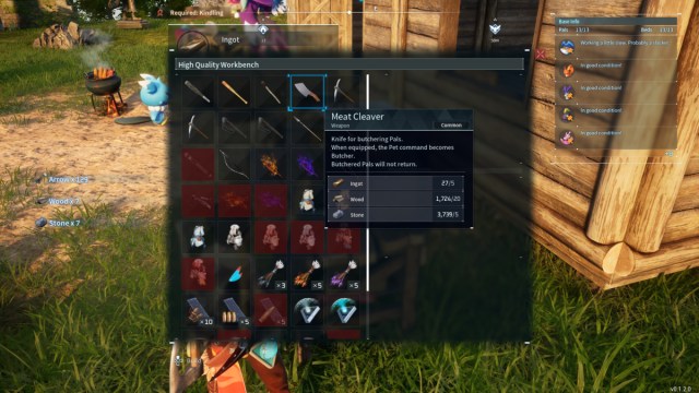 A screenshot of the crafting menu in Palworld with the Meat Cleaver highlighted.