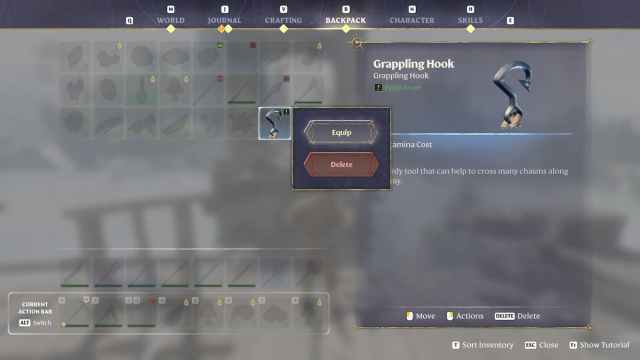 Equipping a grappling hook in Enshrouded