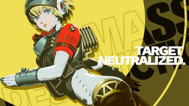 Aigis' new finishing touch animation in Episode Aigis, with the same text but a different pose.