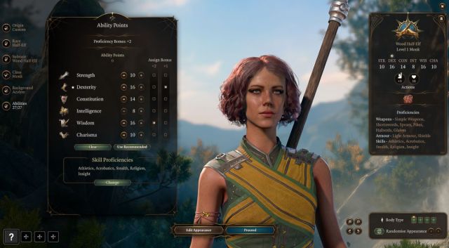 An in game screenshot of the Ability Point distribution screen in Baldur's gate 3.