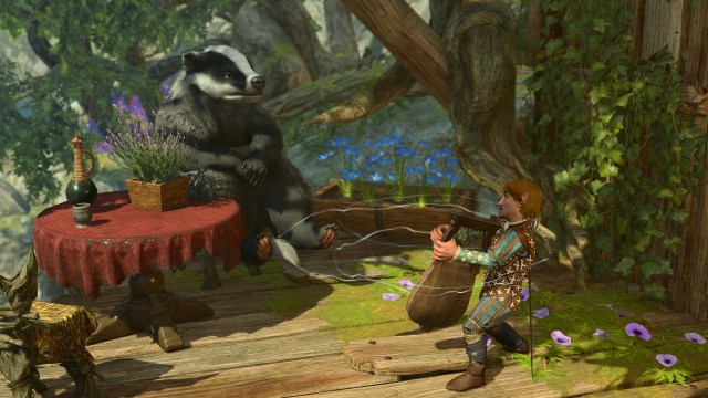 A player playing an instrument for someone in his party