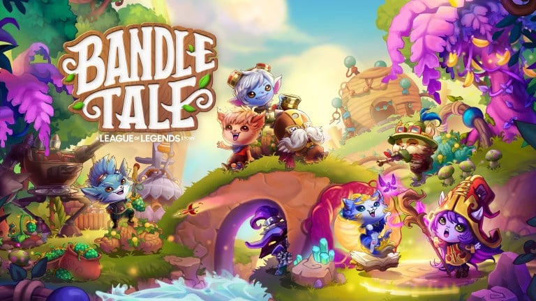 The Bandle Tale splash art with an assortment of characters playing by a river.