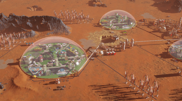 Image of a settlement in Surviving Mars.