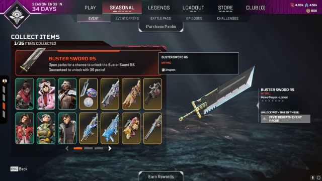 The Buster Sword R5 in the Apex Legends x Final Fantasy event shop