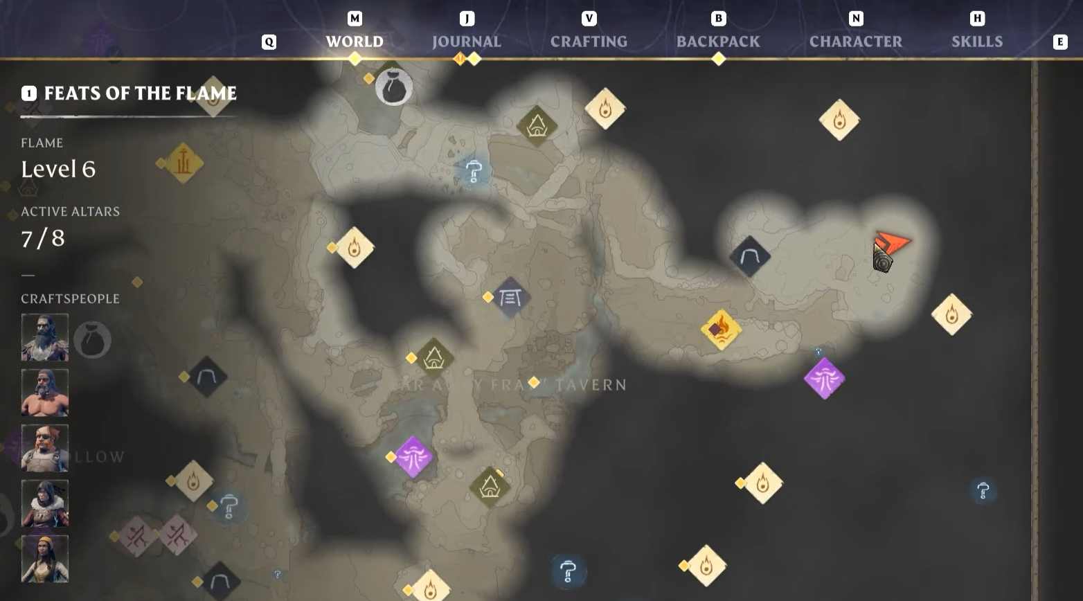 Image of the map in Enshrouded showing the location of the East Lapis Town.