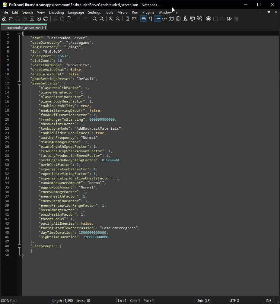 Enshrouded server config file settings