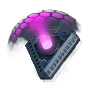 The Giga Shield in Palworld, a dark triangular item emitting a neon pink honeycomb pattern.